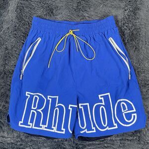 Rhude Lined Shorts Zip Pockets Men's XL Blue Spell Out Designer SEE PICTURES